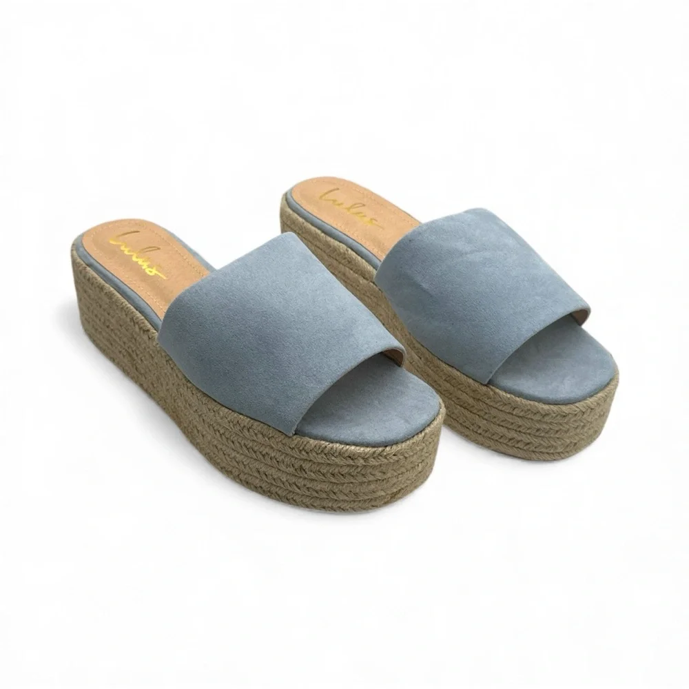 New in‎ box | Lulu's Baby Blue Suede O’ahu 2 Platform Espadrille Slides